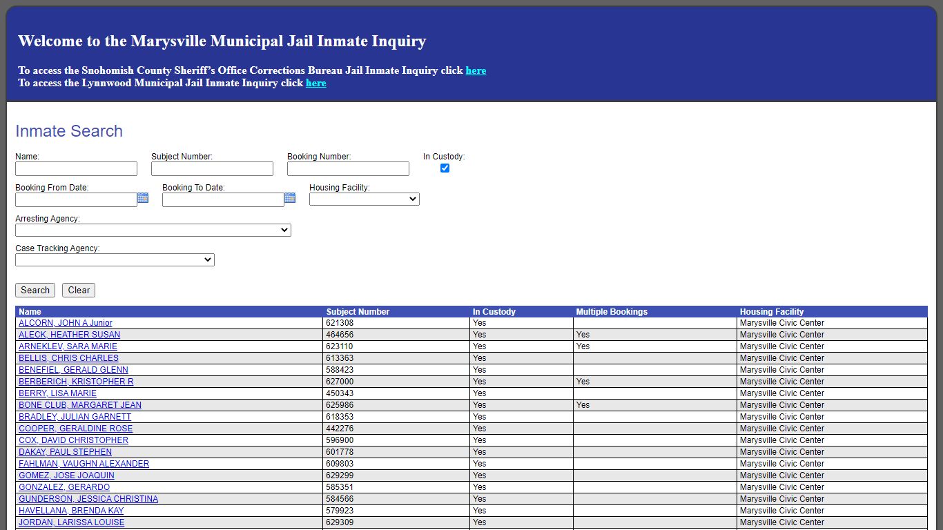Inmate Search - Snohomish County Jail Register