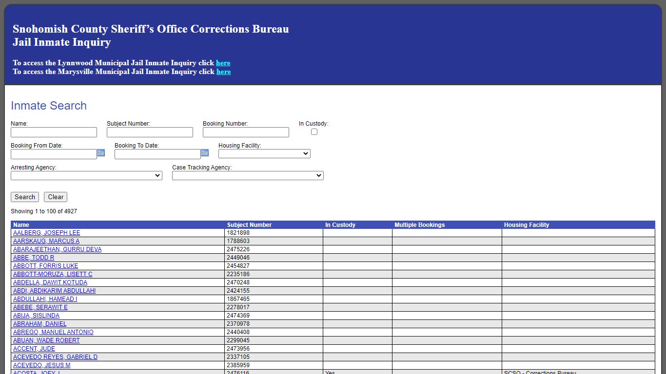 Inmate Search - Snohomish County Jail Register